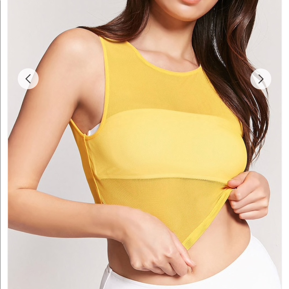 Yellow Mesh Swim Crop Top